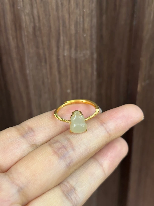 070115WM 和田玉青海料s925银镶嵌戒指多样性发其一