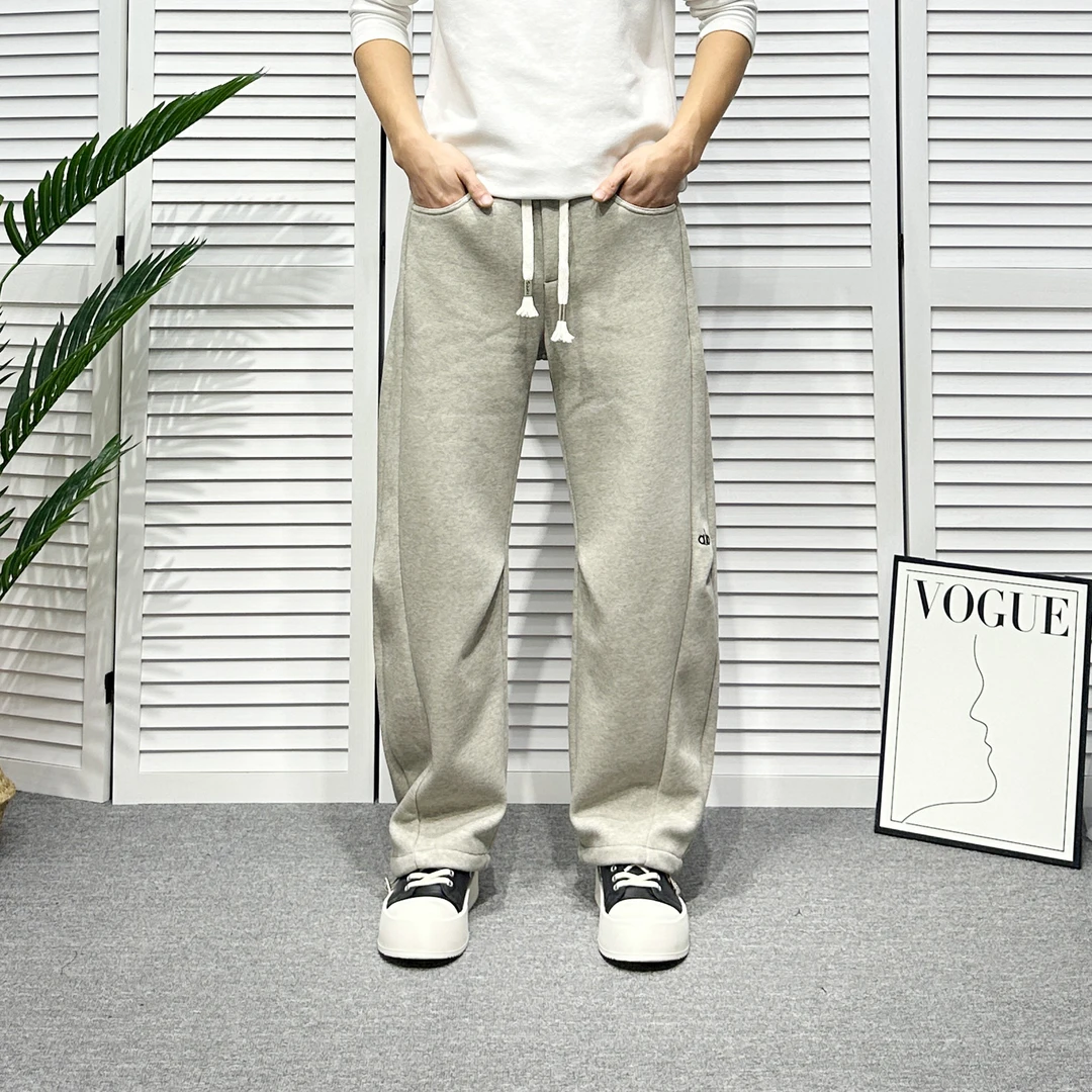 男冬季加绒直筒弯刀裤宽松时尚卫裤男美式潮流字母阔腿休闲运动裤