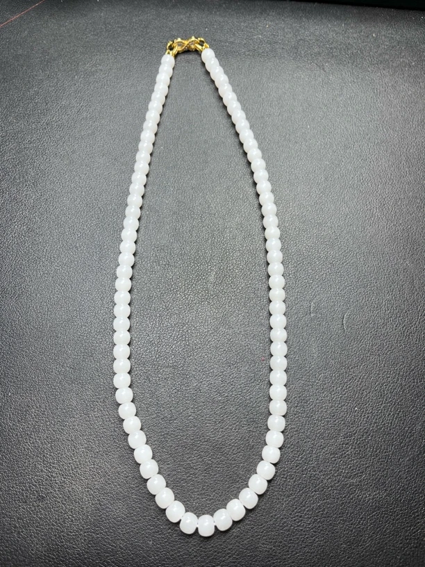 和田玉项链羊脂白玉精品老型珠大气优雅简约气质