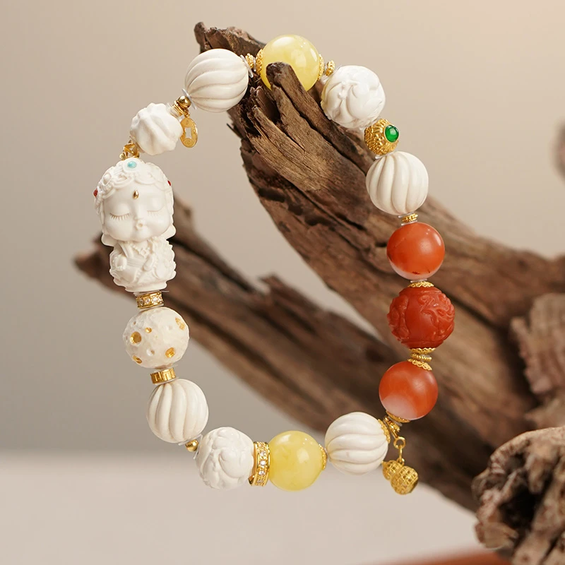 【花醒】猛犸牙17+1k扭扭珠九尾牡丹简约百搭气质小众手串