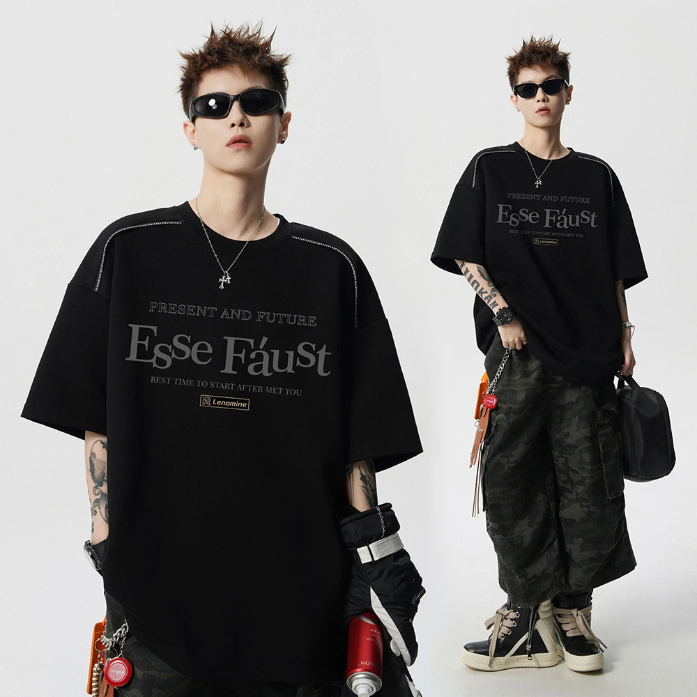 嘻哈T恤印花ins字母复古情侣潮牌重磅凉感百搭男夏季美式圆领短袖