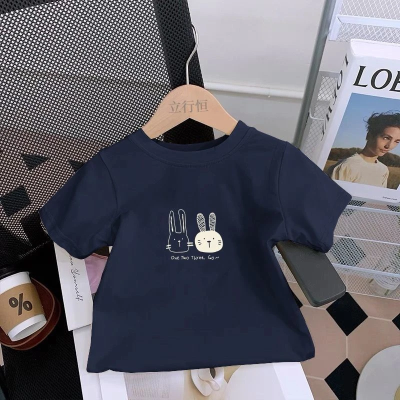 韩系宝宝洋气卡通印花短袖t恤夏季新款男女童纯棉半袖衫薄款上衣