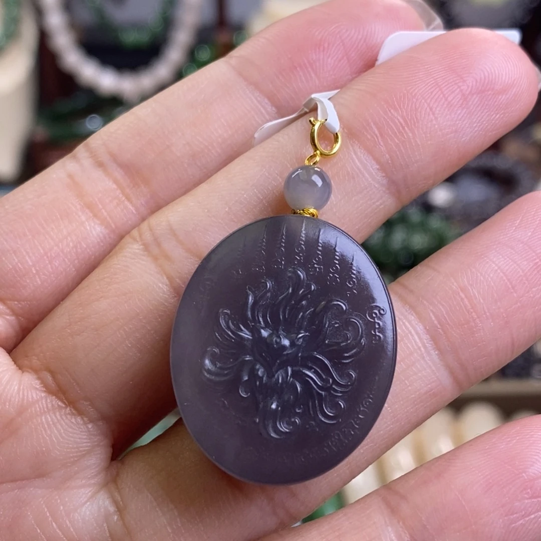 和田玉孤品福利老矿料高冰烟紫18.k凤九未镶嵌