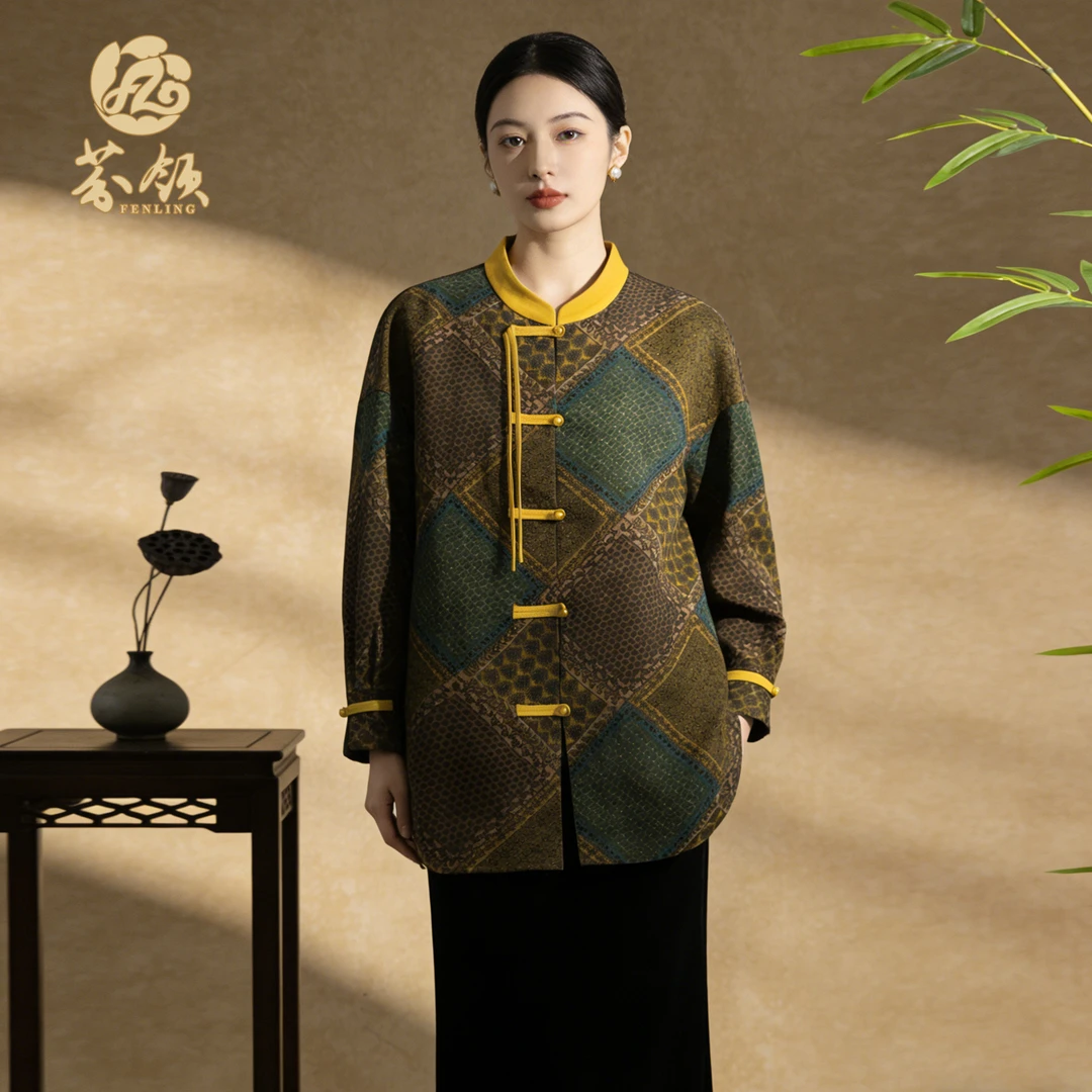 芬领-颂年-非遗桑蚕丝香云纱长袖衬衫外套B01-25-WT647