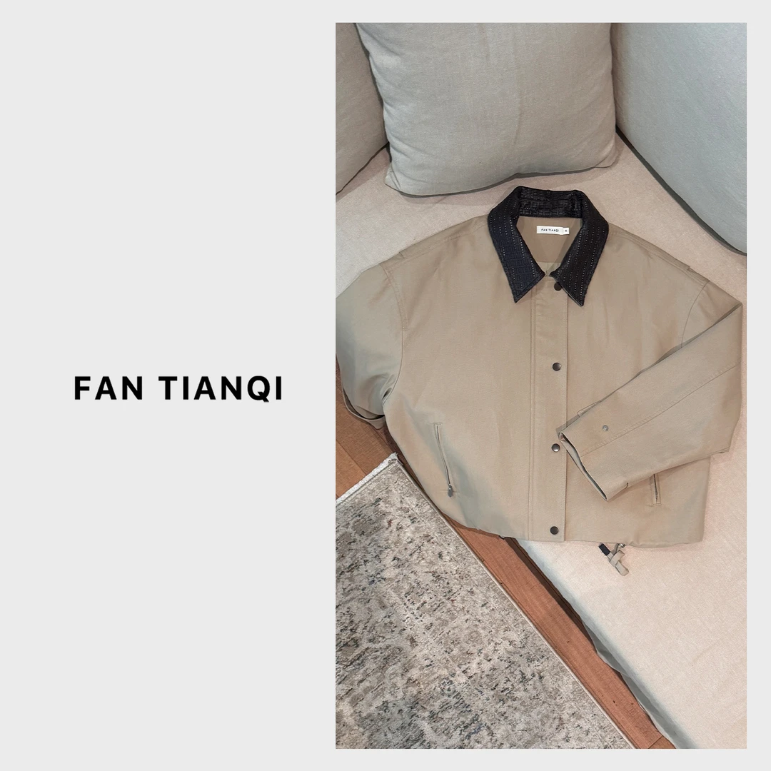 范天奇/FAN TIANQI【编织领风衣】天丝棉抗皱羊皮感短风衣FJOT56015