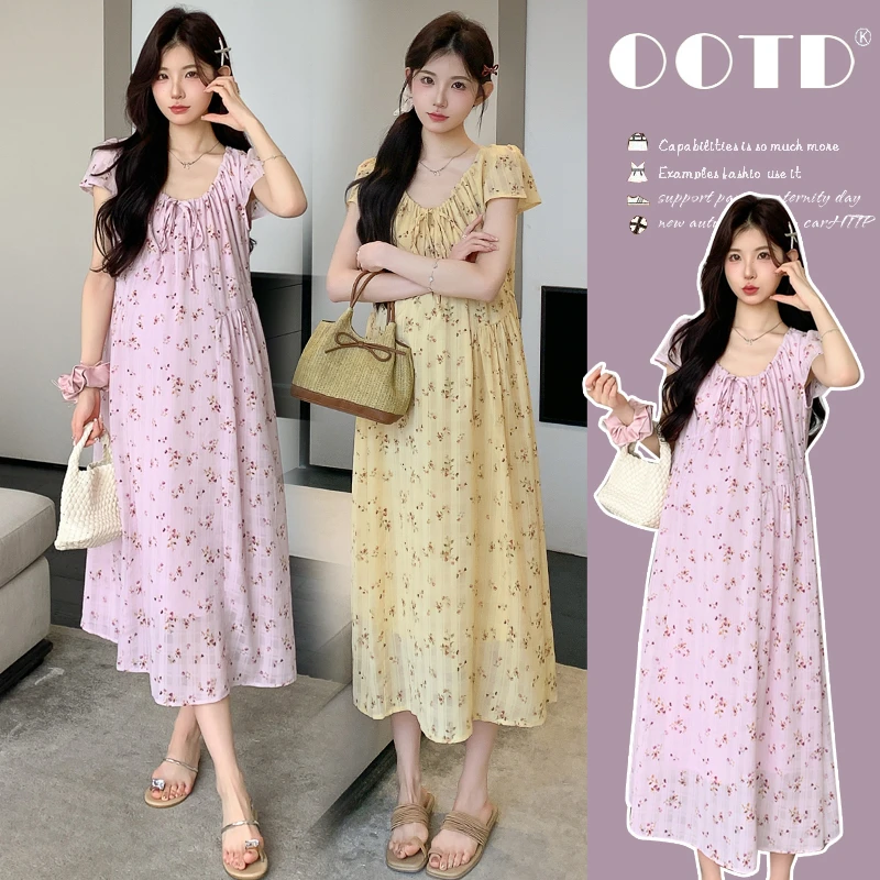 2025夏季新款碎花减龄清新孕妇装气质宽松高级感中长孕妇连衣裙