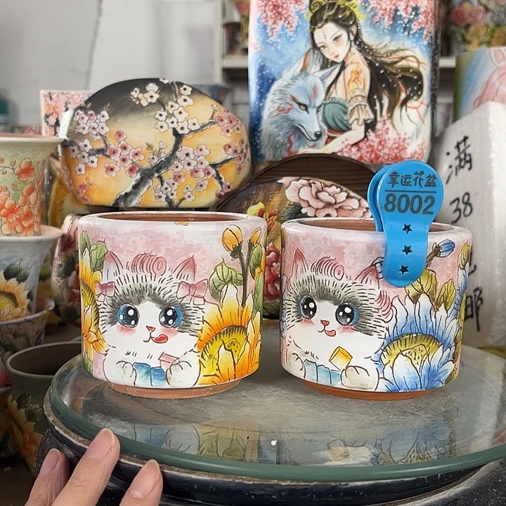 满38包邮景德镇手绘花盆