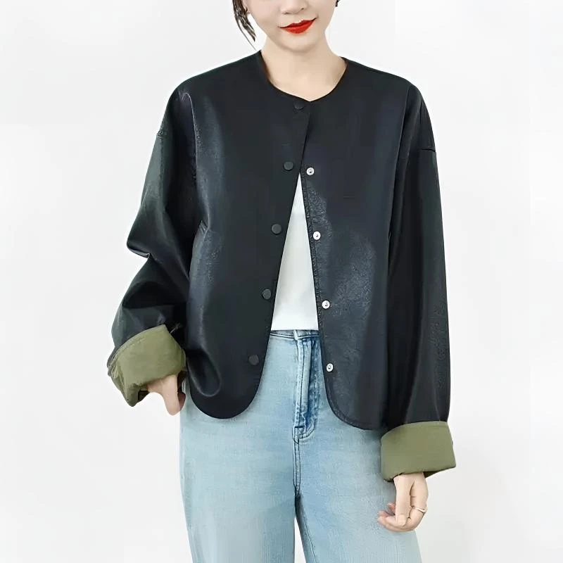 2025新款双面羊皮设计师时尚春游出行衣服春季女装简约女士短外套