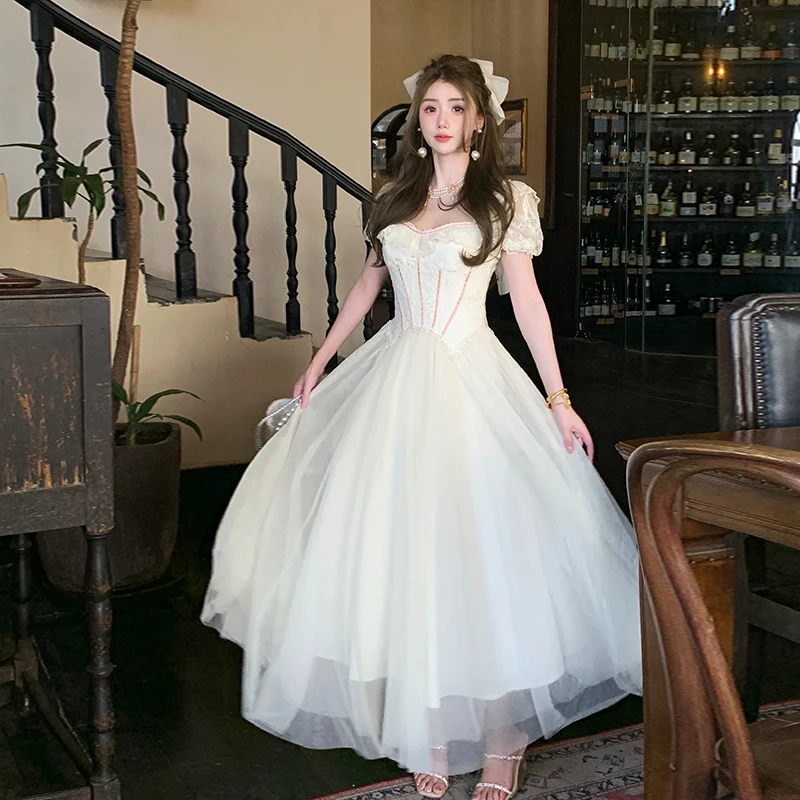 【在逃公主】法式复古宫廷风长裙重工蕾丝A字连衣裙27183