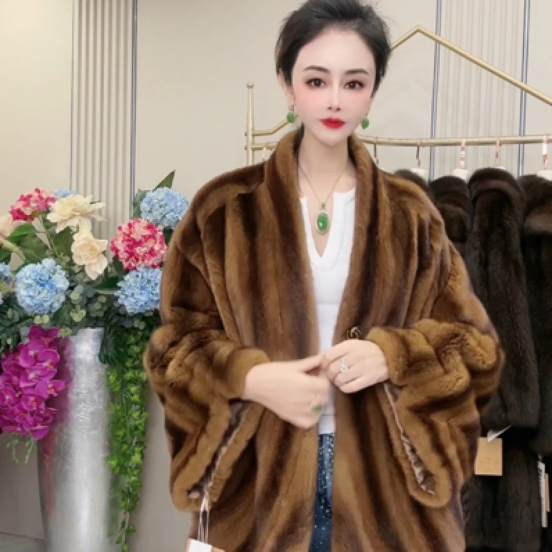 019皇家贵夫人冬季新款时尚和服领皮草大衣外套DM-衣长95cm