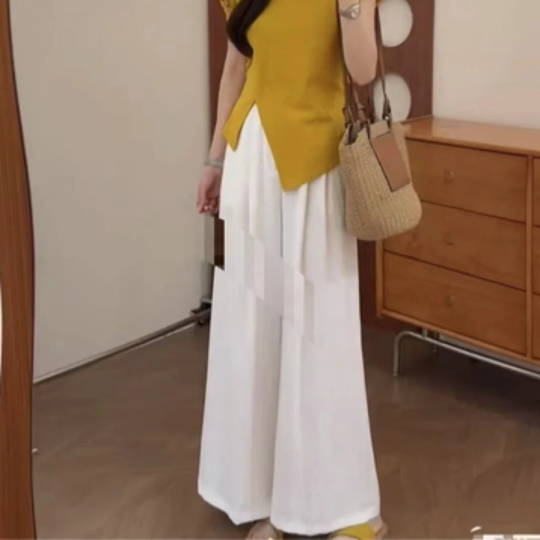 【月姐家大码女装】夏季薄款高腰冰麻休闲阔腿拖地裤裙