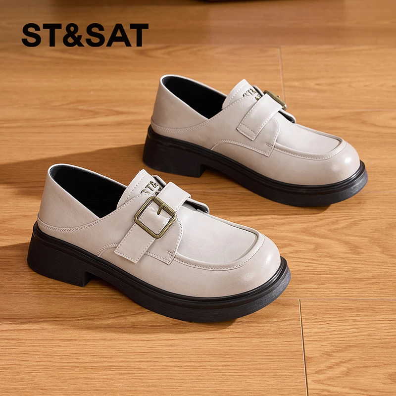 星期六英伦风乐福鞋女2025春季新款厚底一脚蹬单鞋时尚百搭小皮鞋