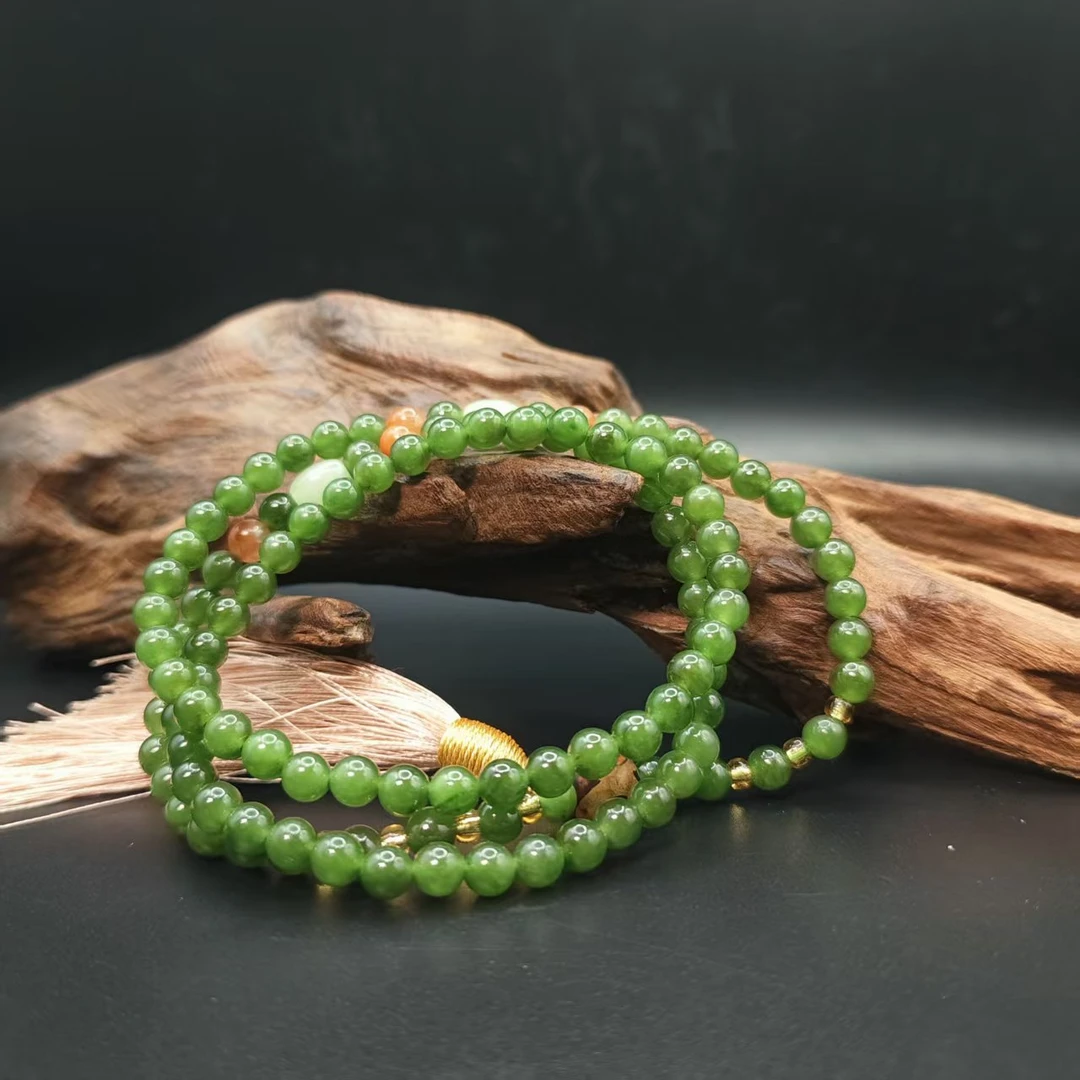 K和田玉碧玉圆珠项链（卡6）1146