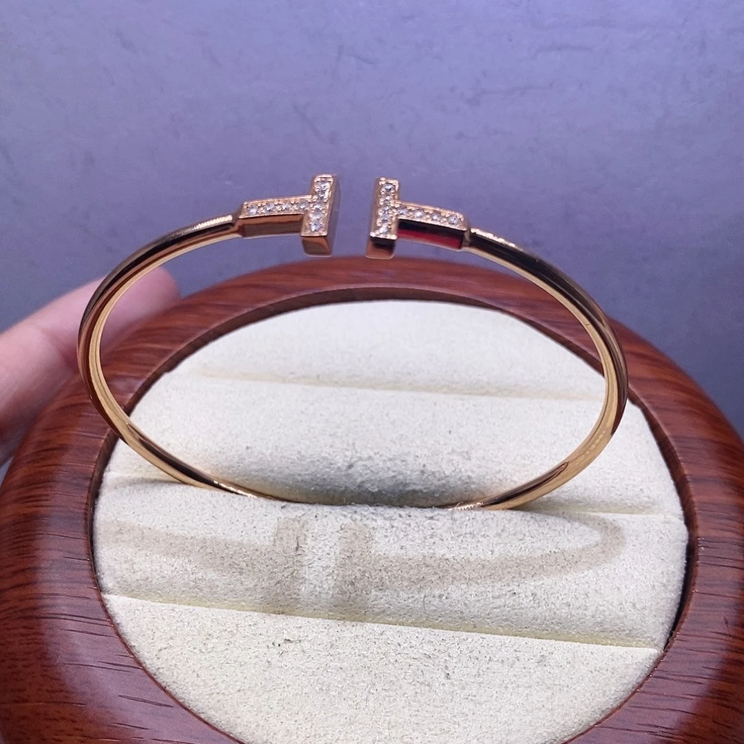 钻石手镯18K金镶嵌双t链手镯k玫17