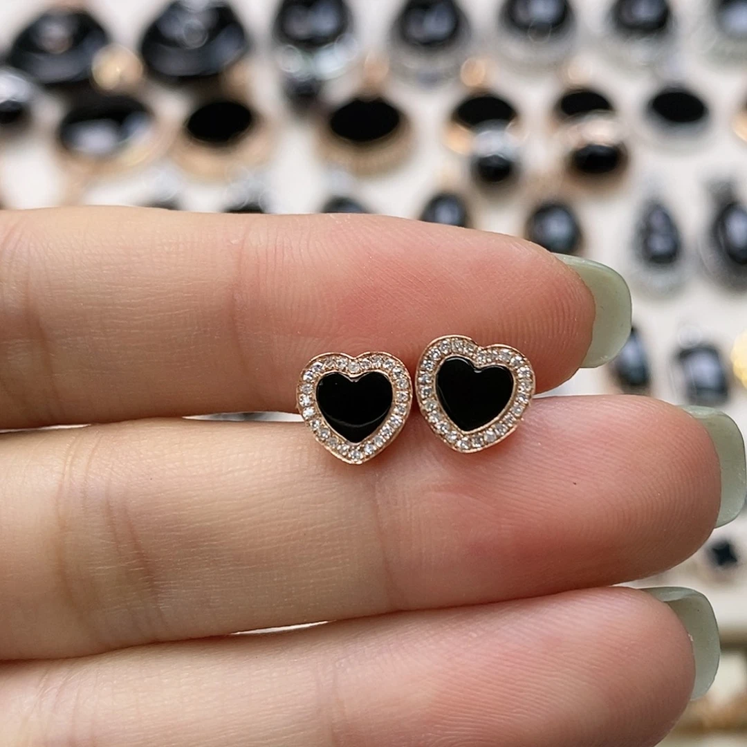 翡翠18K金镶嵌耳饰天然翡翠墨翠