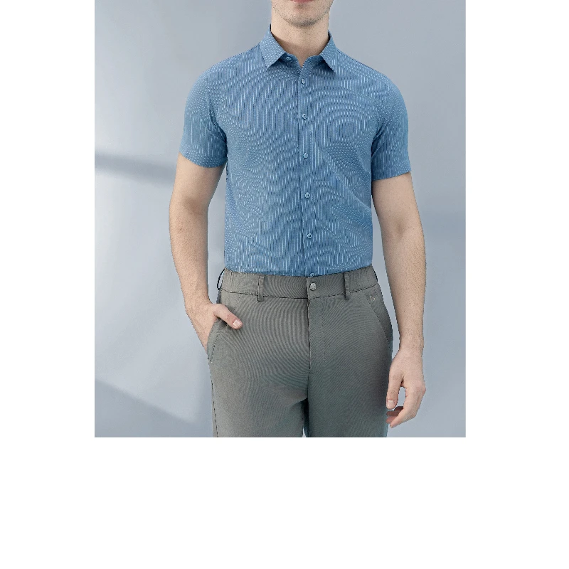 Mozch 亲肤舒适透气经典竖条纹商务休闲百搭男士衬衫14026