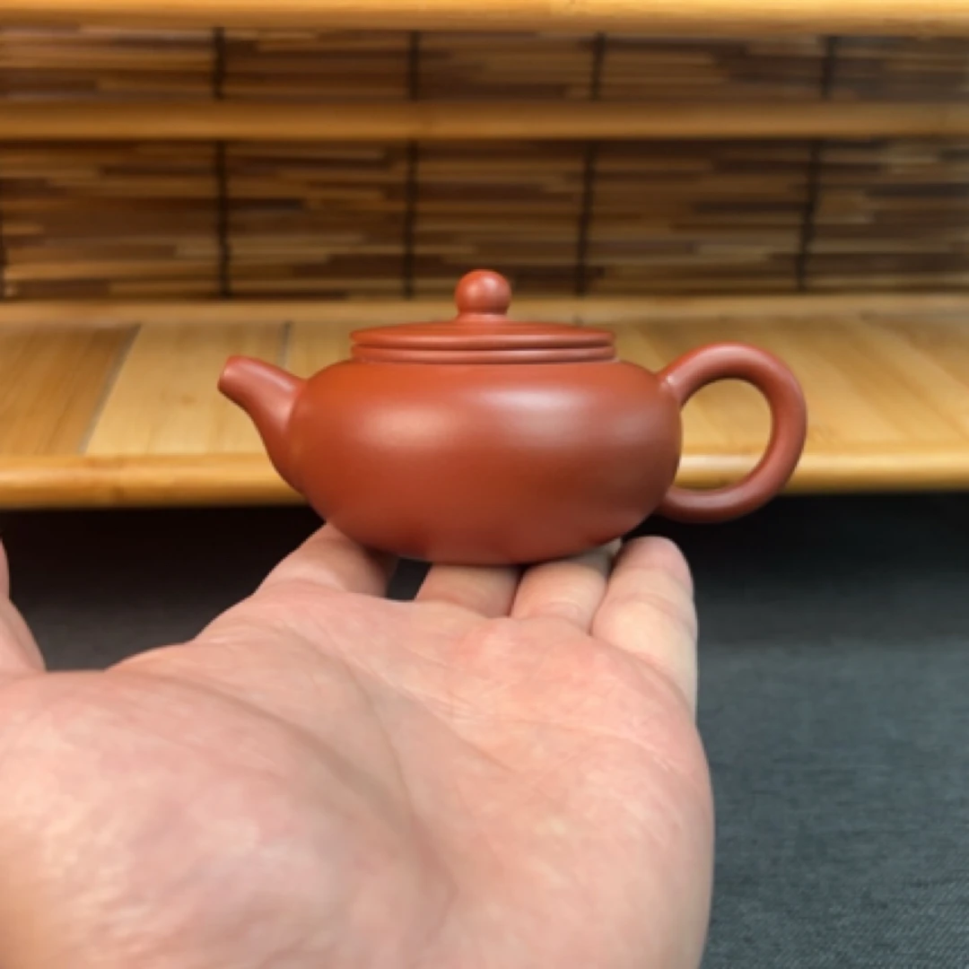 潮州小容量手拉壶手工原矿朱泥大红袍平盖仿古壶120毫升泡茶壶