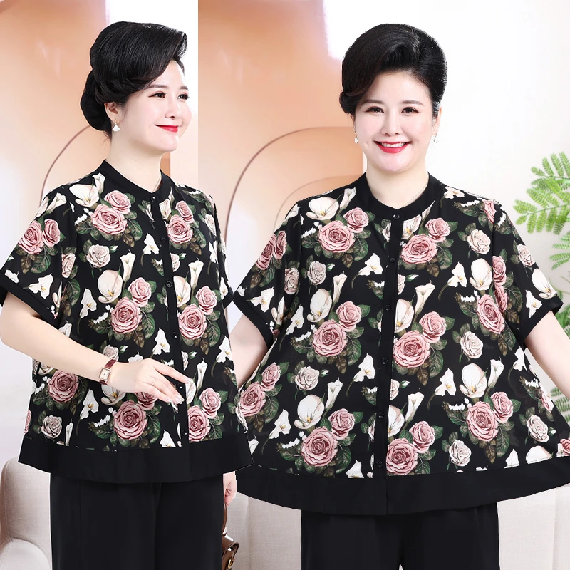 120-240斤中老年大码印花开衫外套薄款夏季时尚上衣宽松百搭女装