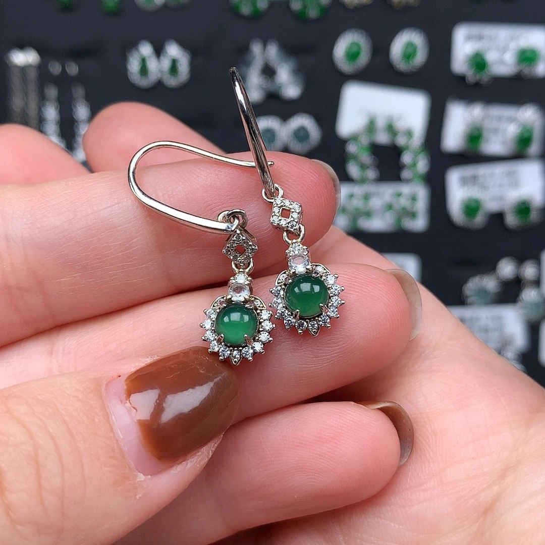 翡翠银S925镶嵌耳饰