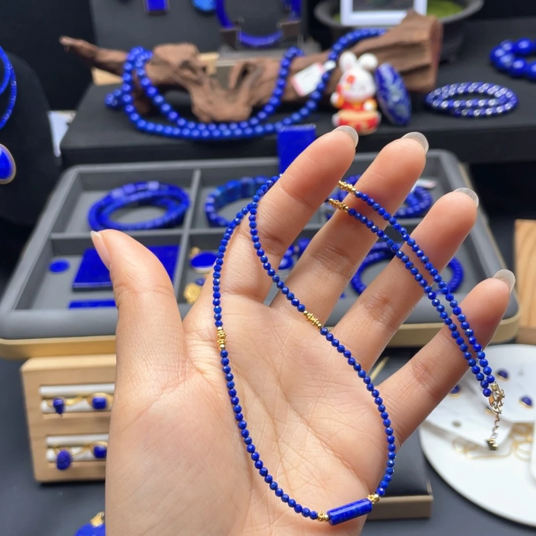 银S925镀金镶嵌青金石项链2+