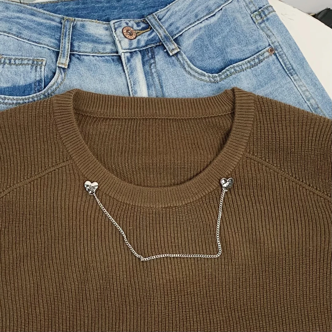 清-圆领装饰链百搭针织毛衣242257