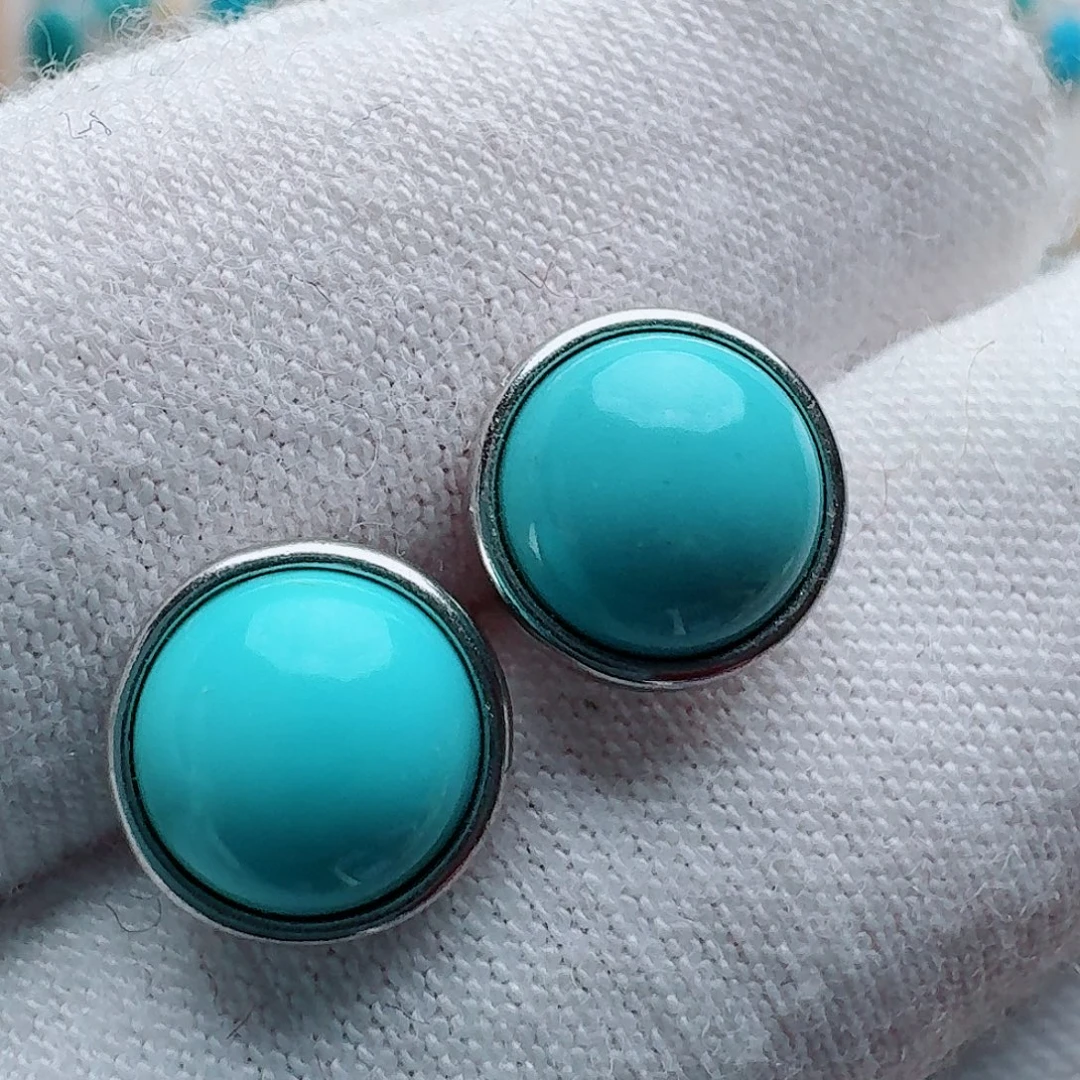 绿松石银S925镶嵌耳饰