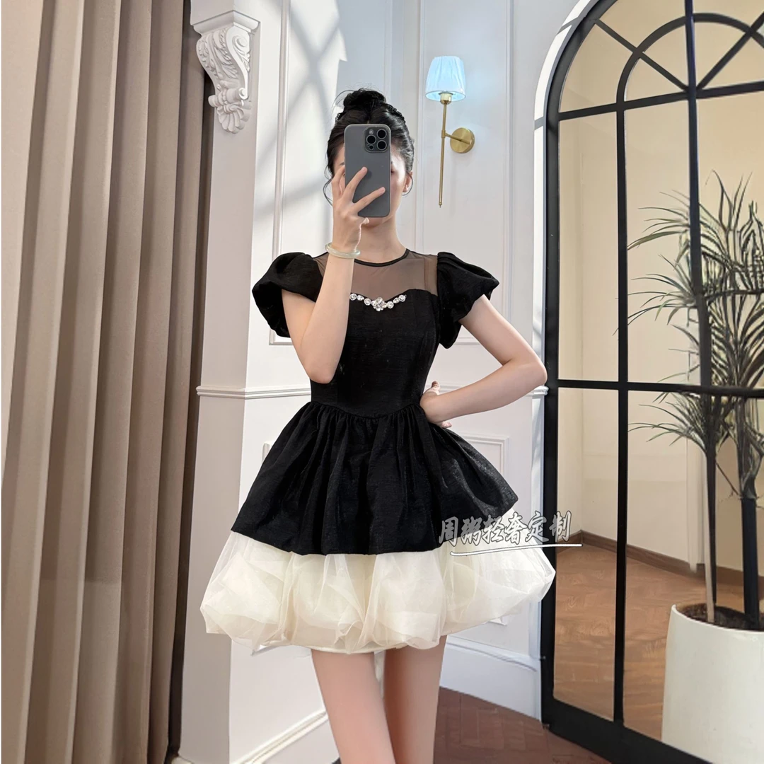 【周粥定制】国内设计师品牌 夏季轻奢气质显瘦小个子连衣裙65336