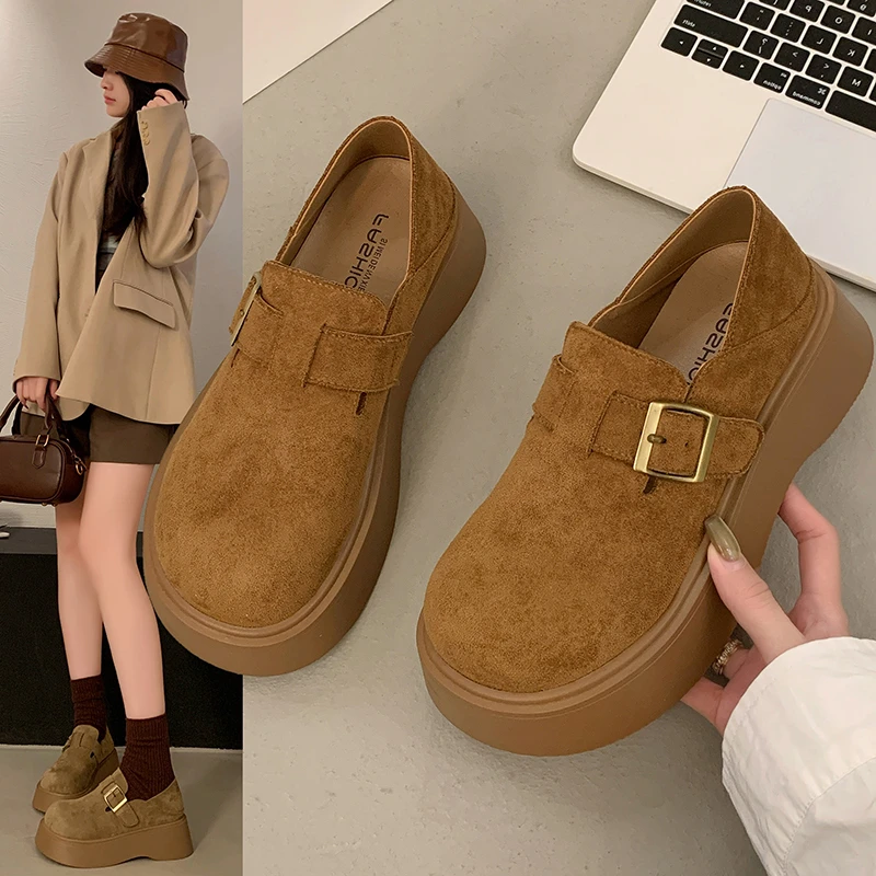 爆款勃肯鞋女两穿单鞋秋季新款百搭外穿厚底乐福鞋全包博肯女鞋