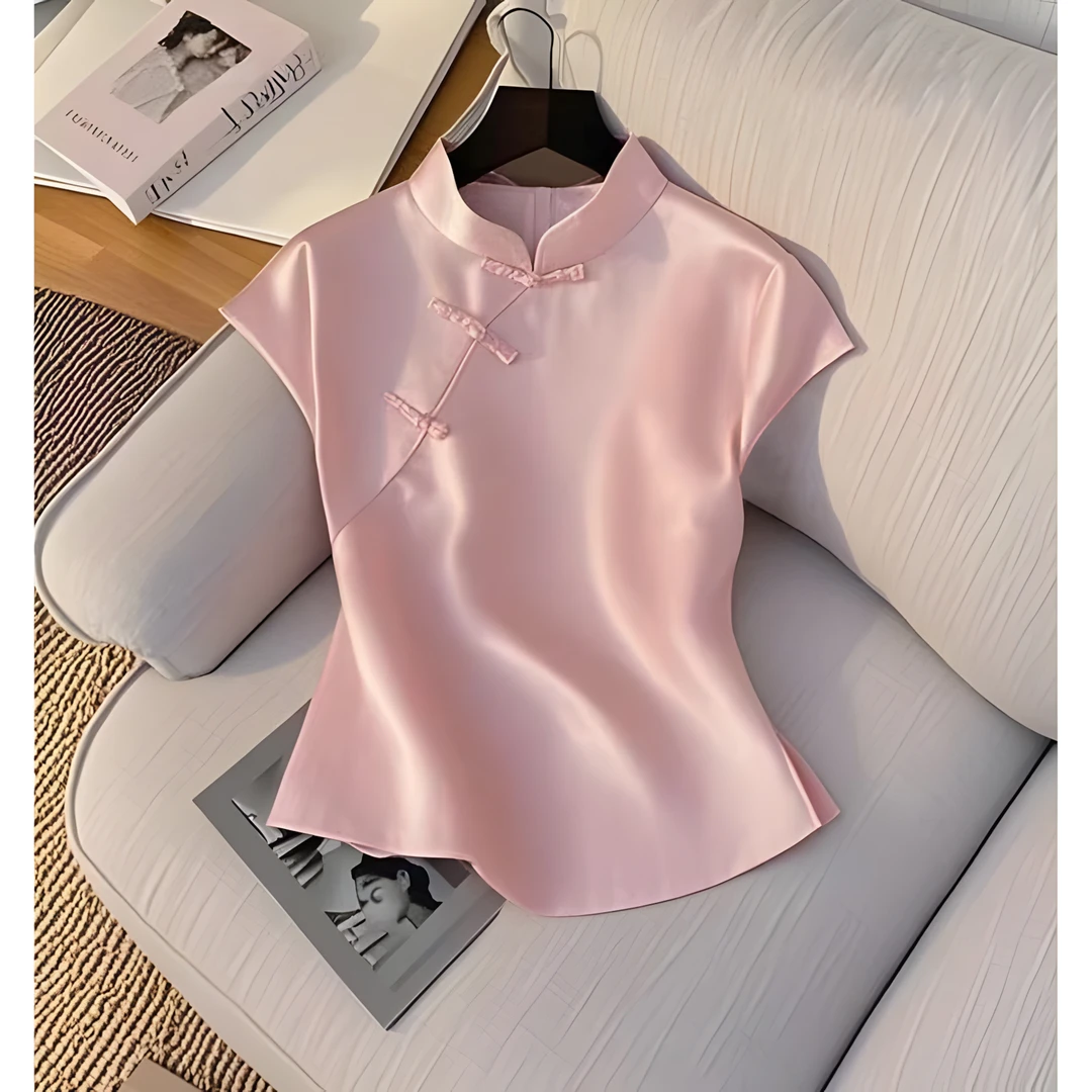 T恤2025少女新款粉色感轻奢上衣超好看独特漂亮减龄新中式短袖女