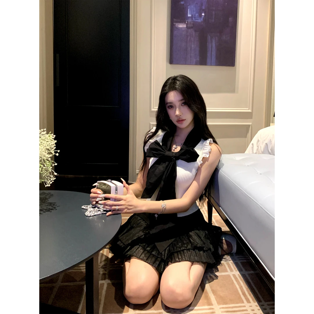 Barb Chill  大蝴蝶结荷叶边无袖上衣2025新款夏日少女感