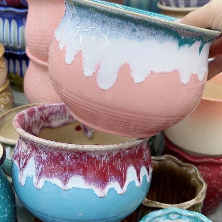 多肉綠植陶瓷花盆9.9包郵，有孔