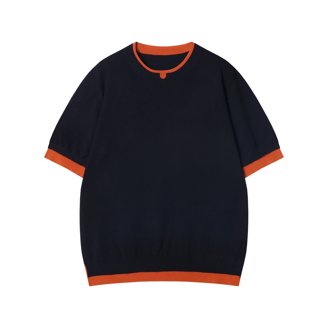 夏季高级感新款美式撞色圆领假两件短袖T恤百搭简约休闲套头上衣