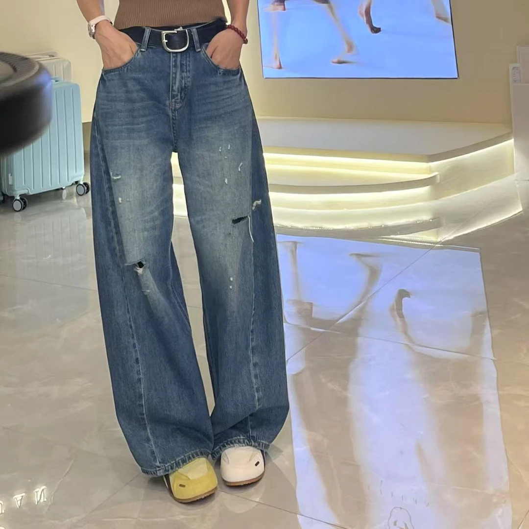 李园家1号店-3526-新款弯刀裤做旧薄款休闲风牛仔裤