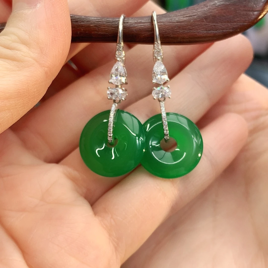 银S925镶嵌耳钉玛瑙/玉髓