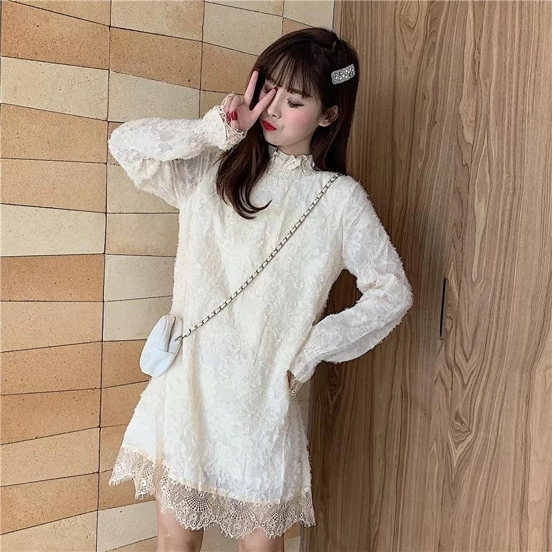 3621大码女装韩版温柔白月光显瘦蕾丝连衣裙