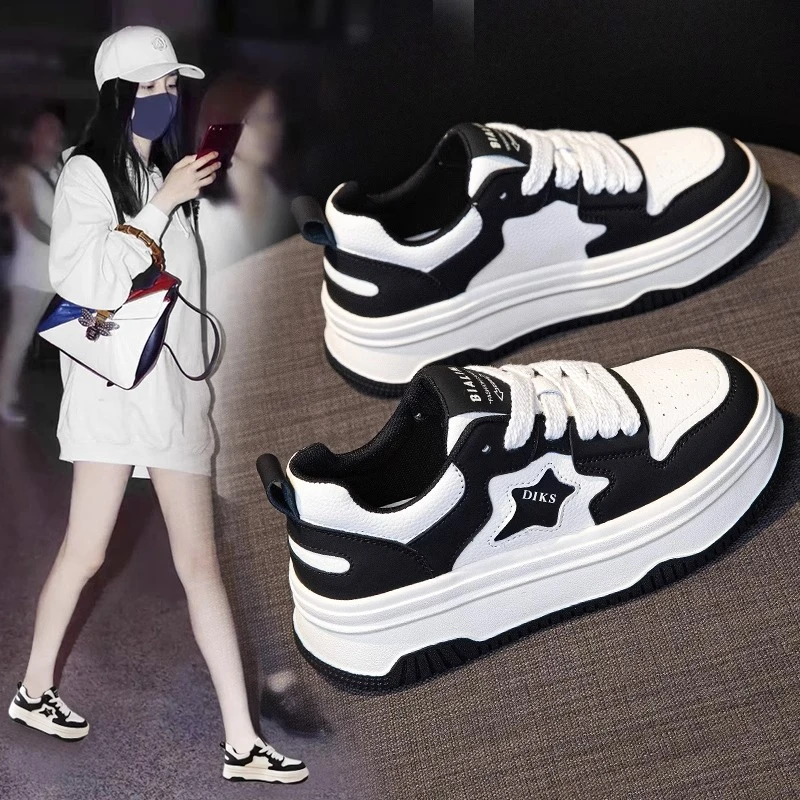 真皮厚底小白鞋女2025春秋爆款百搭网红时尚系带板鞋休闲运动鞋