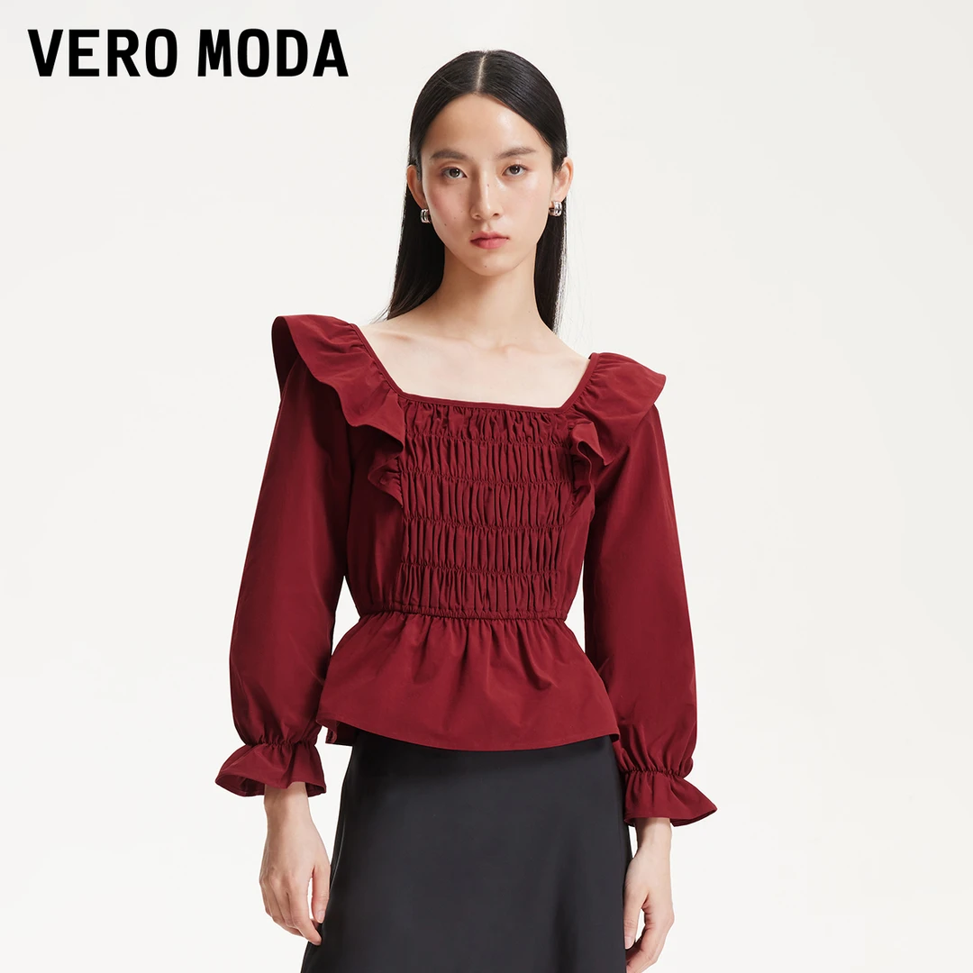 Vero Moda T恤上衣女装木耳荷叶边修身时尚气质流光风325130003