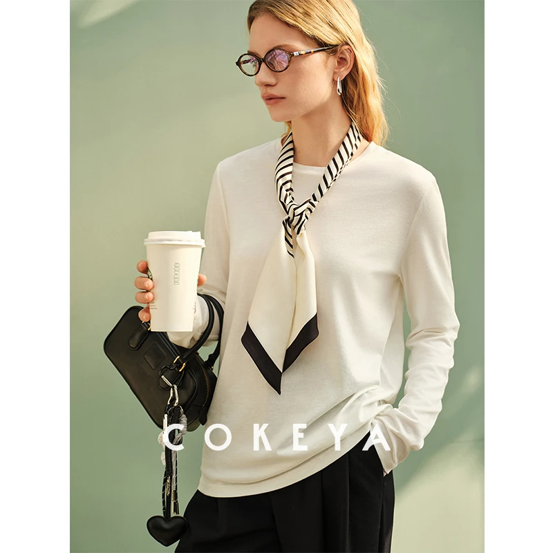 COKEYA/“裸感衣”天丝羊毛圆领内搭针织打底衫女春夏长袖修身T恤