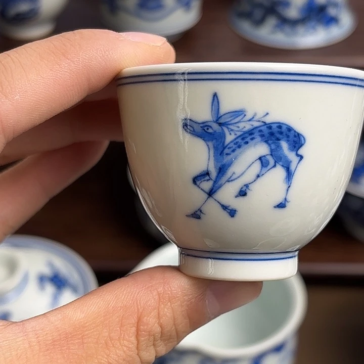 鹿***正摆件瓷景德镇柴窑杯杯