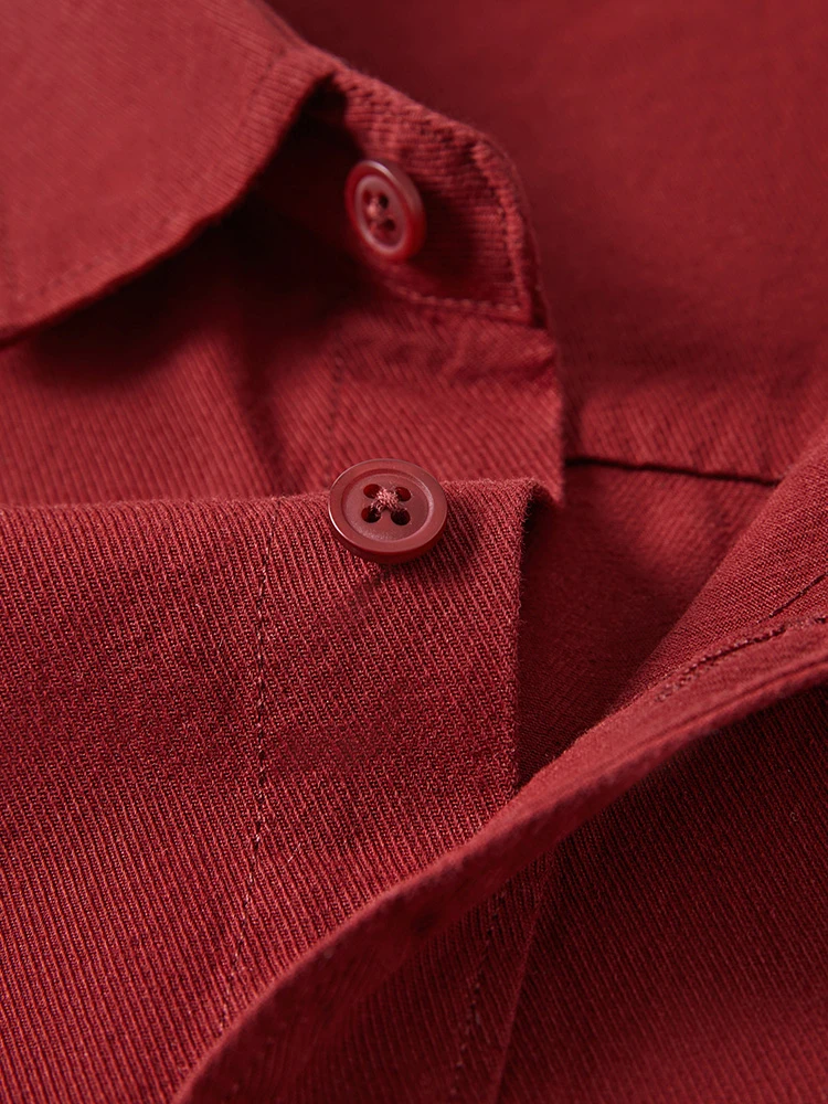 圣诞红！安可拉红热力感衬衫！日系纯棉纯色翻领长袖外套女男春秋冬