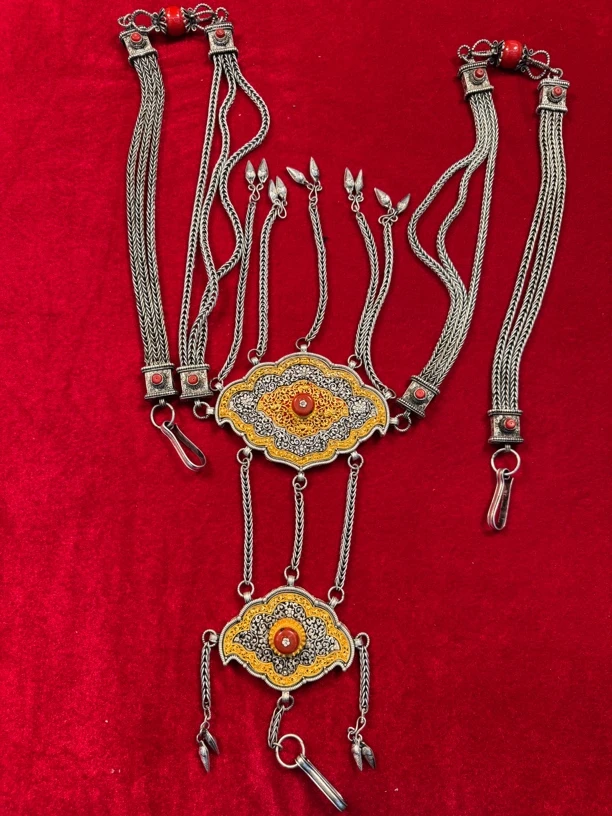 藏族特色白铜手工镀银链子（黄铜银饰工艺）项链挂件