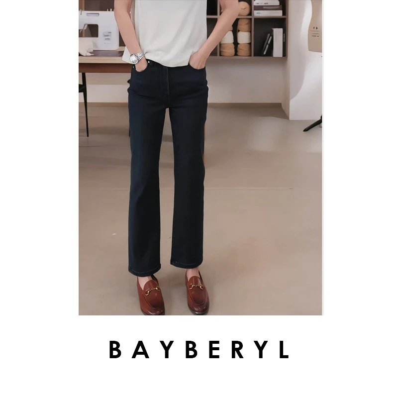 FF-BAYBERYL老贝加绒马拉松*高弹松紧瘦秋直筒牛仔裤NZK4I1921