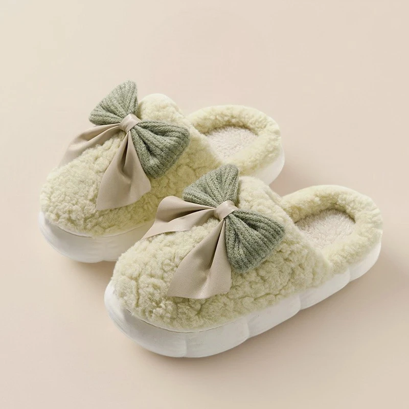 防滑蝴蝶结秋冬季加绒洋气冬季网红爆款高级棉拖鞋女款月子鞋毛绒