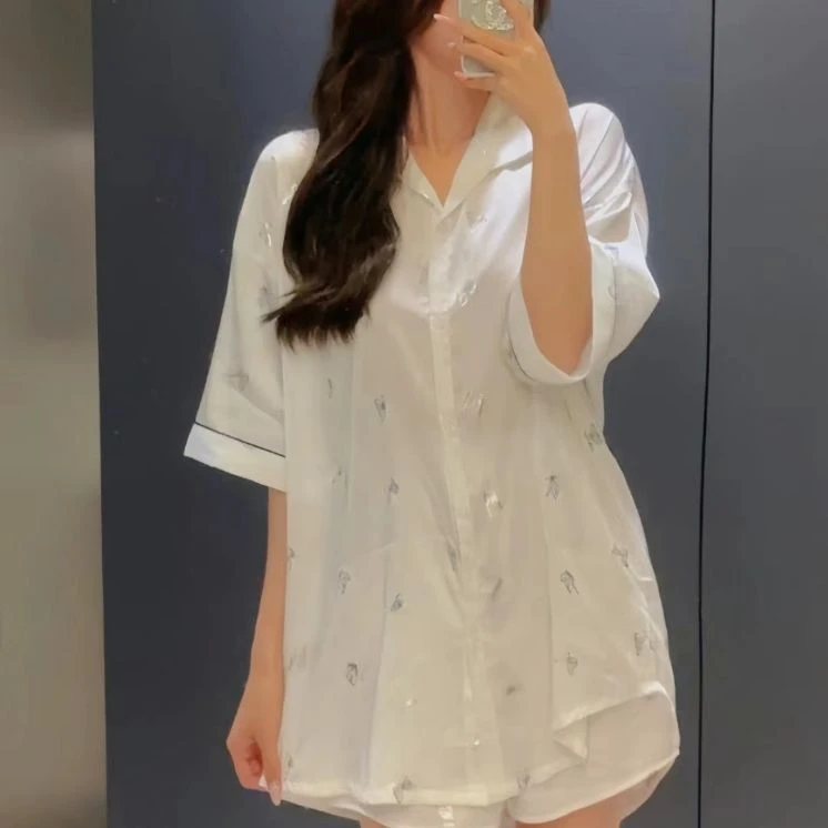 蝴蝶睡裙短裤套装冰丝夏季宽松甜美仙女纯欲简约气质高级感睡衣