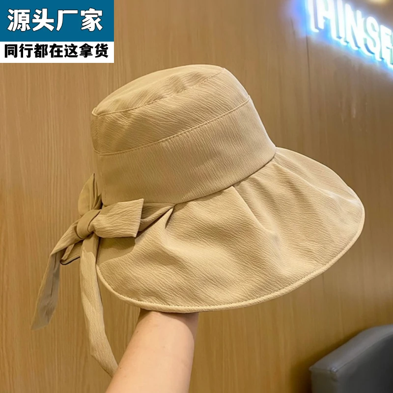 梵乐芬夏季防晒宽檐帽优雅纯色可折叠遮阳女款出游户外平顶盆帽