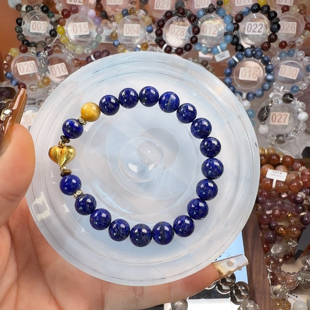 水晶手链合金青经石加红马老➕金虎眼