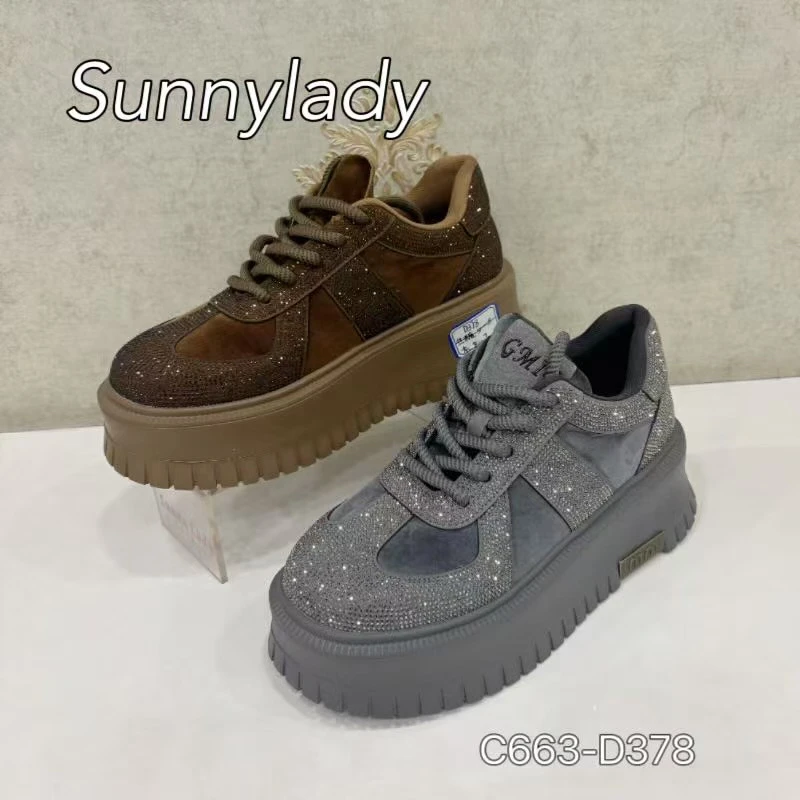 女士休闲鞋时尚休闲鞋运动鞋低帮时尚拼接厚底休闲鞋秋季厚底D378