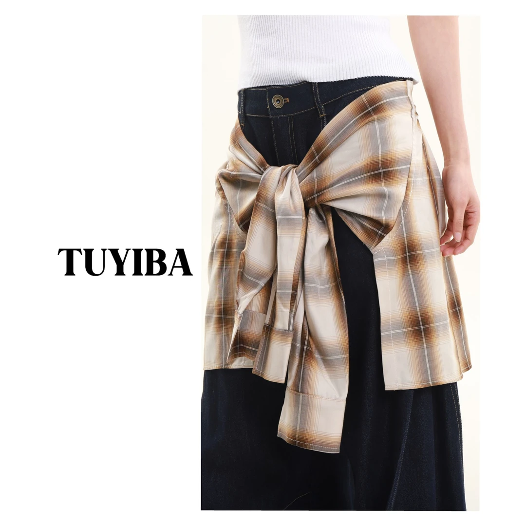 【兔兔】新款设计感高街下摆格子裙摆打底女2575