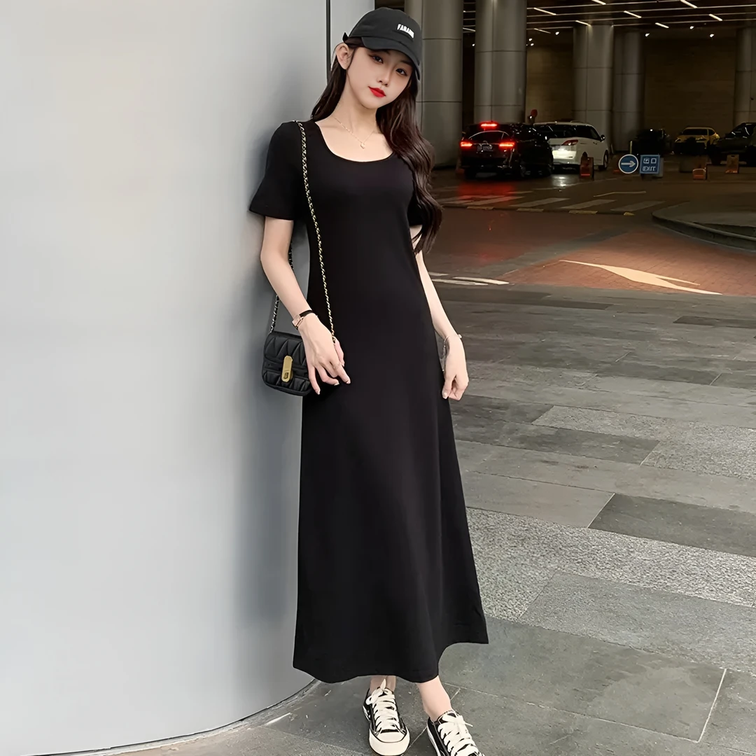 温婉显瘦气质时尚黑色修身连衣裙法式收腰洋气外穿宴会A字小黑裙