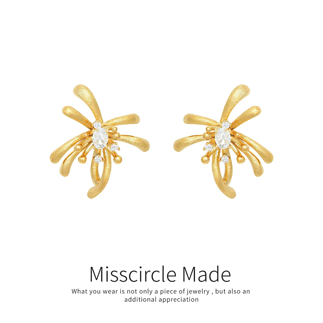 瑟可 铜合金合成锆石耳饰 金色拉丝烟花耳环个性特别高级气质2265